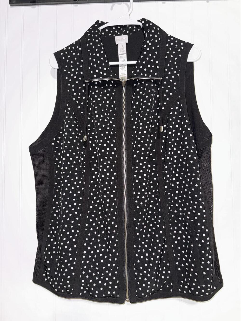 Chicos Zenergy Polka Dot Full Zip Active Vest Mesh Side Panels Size 3 (XL)